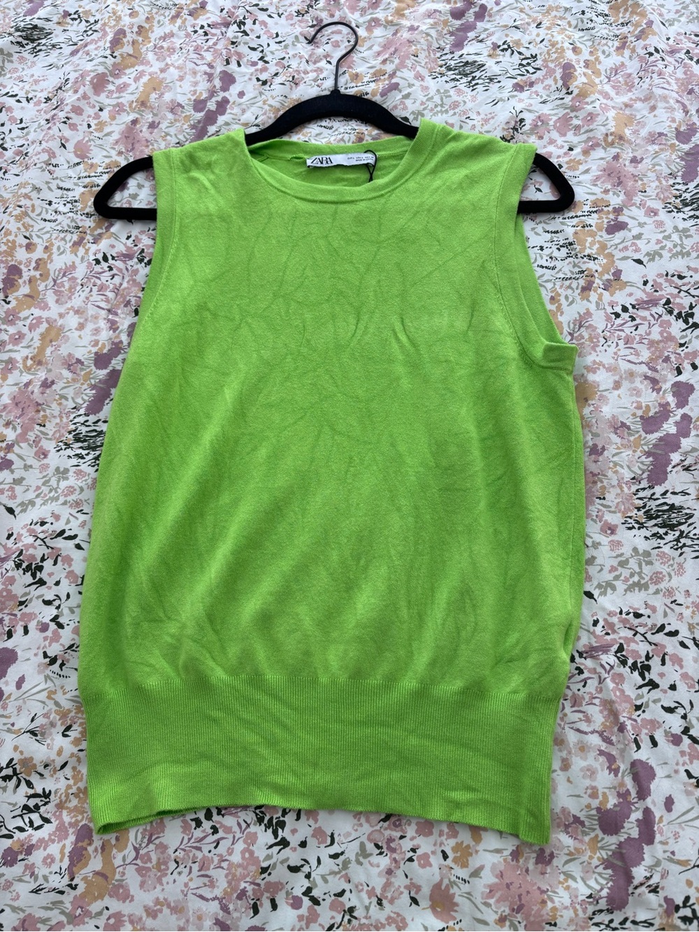 ZARA Bright Lime Green Sleeveless Knit Tank